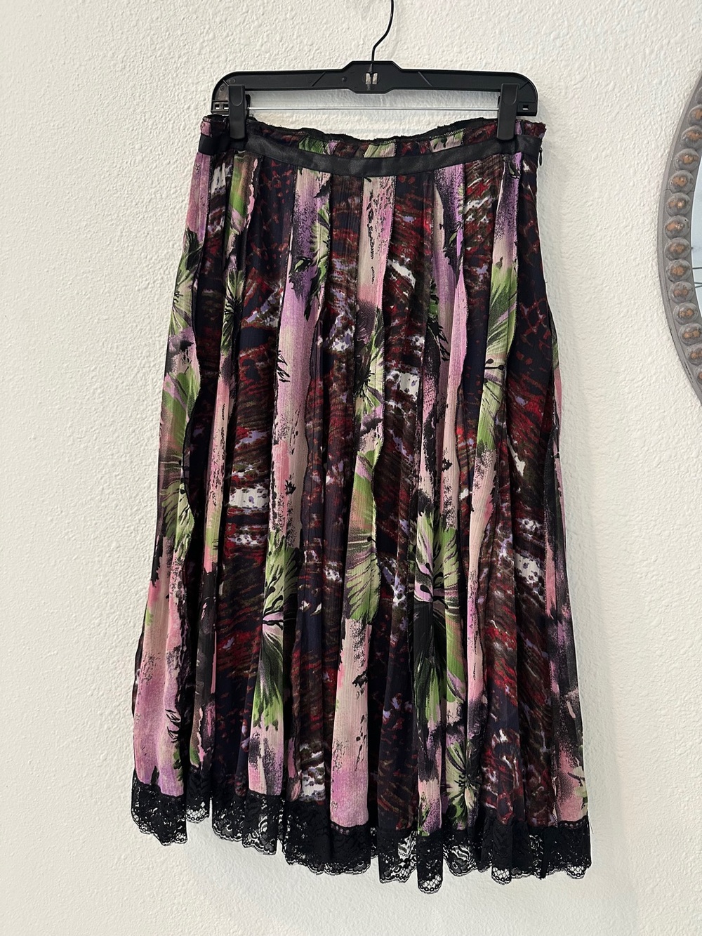 Floral Pleated Midi Skirt - Pink & Green
